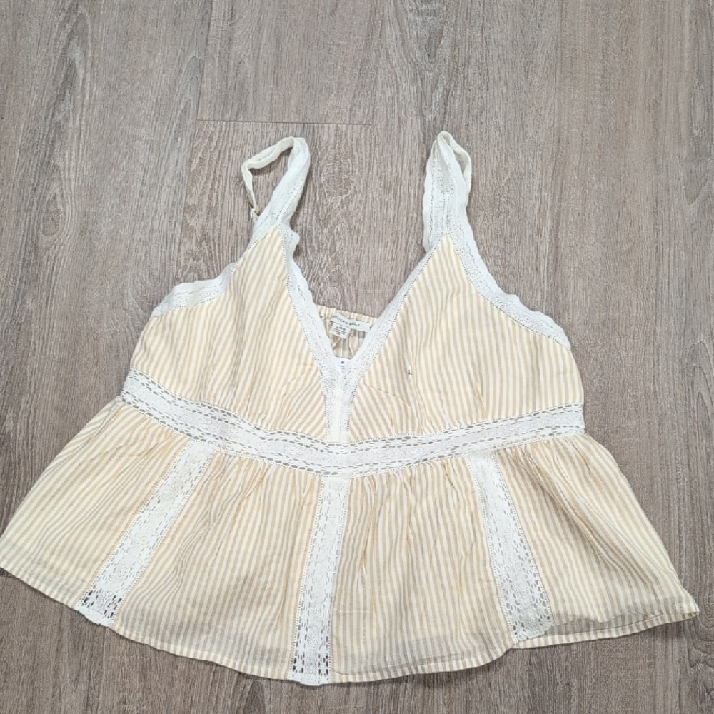 American Eagle Outfitters Cream Striped Camisole with Lace
